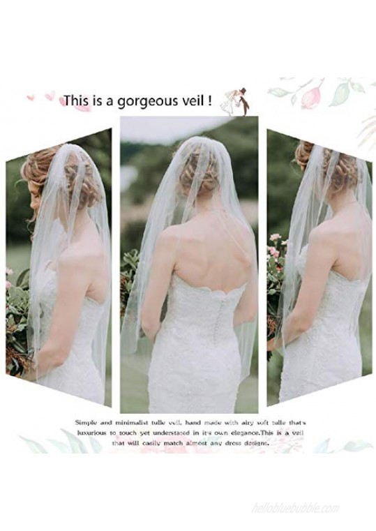 Fangsen Wedding Bridal Veil with Comb 1 Tier Bridal Fingertip veil（Fingertip Light Ivory)