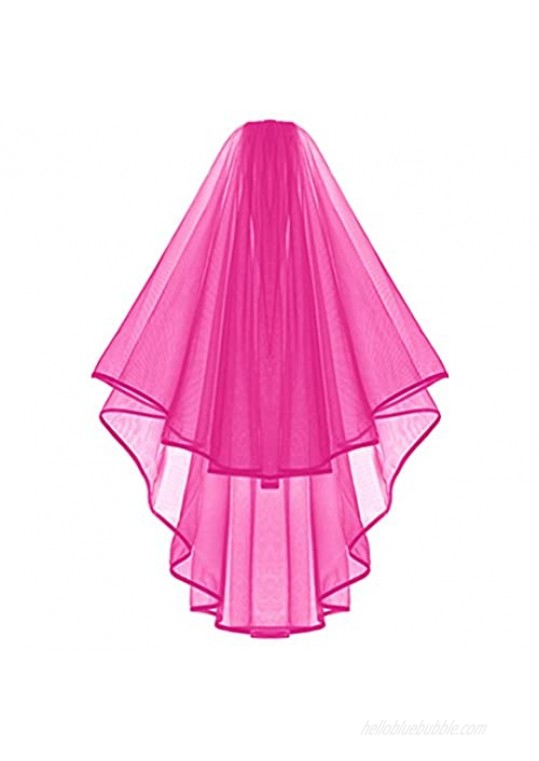 Hot Pink Double Ribbon Edge Center Cascade Bridal Wedding Veil with Comb & Bride To Be Satin Sash- Bachelorette Party Decorations Supplies