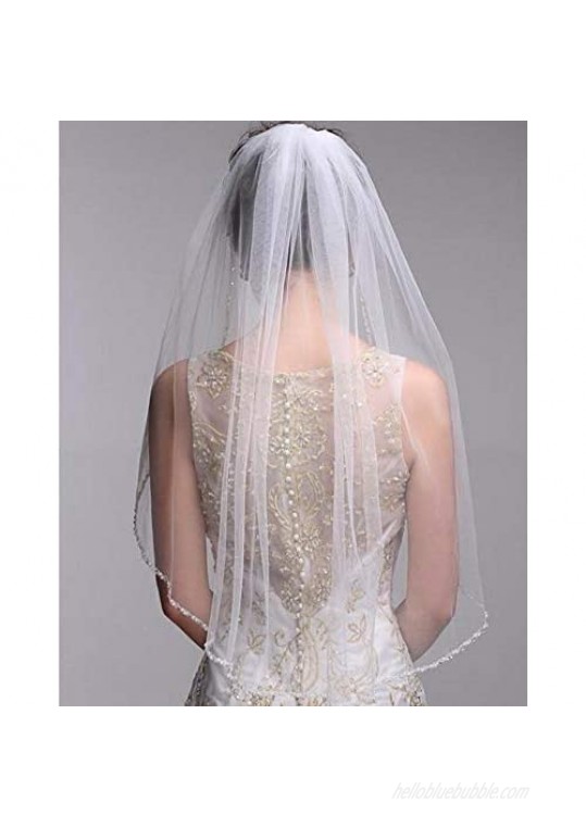 JINGDRESS Wedding Veils Short Bridal Veils with Comb 1T Rhinestone Elbow Length 30