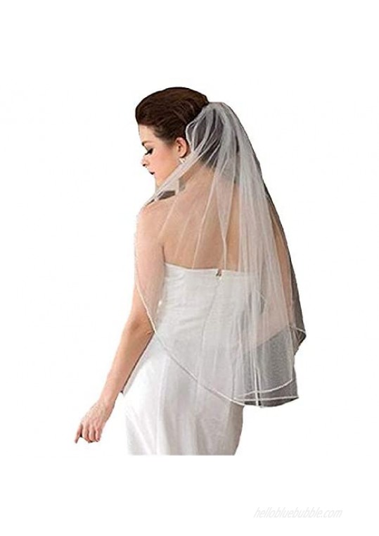 JINGDRESS Wedding Veils Short Bridal Veils with Comb 1T Rhinestone Elbow Length 30