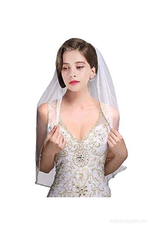 JINGDRESS Wedding Veils Short Bridal Veils with Comb 1T Rhinestone Elbow Length 30"