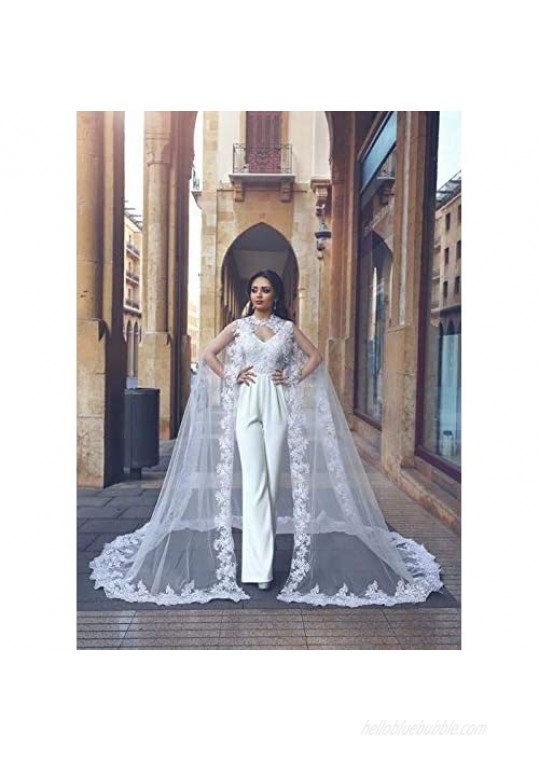kelaixiang Women Veil Cape Tulle Lace Applique 3M 4M Wedding Capes Bridal Wraps Long Train Shawls Cloak