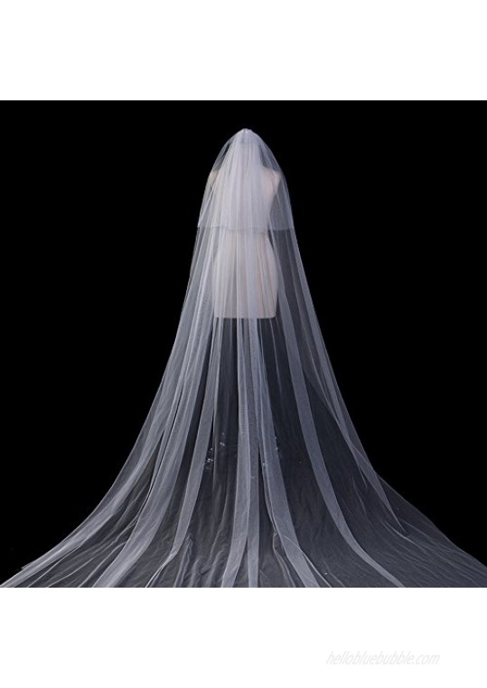Kercisbeauty 3M 2T Soft Tulle Sheer Cathedral Wedding Lace Veil Double Layer Drop with Comb for Bride Bridal Hair Dress(Ivory)