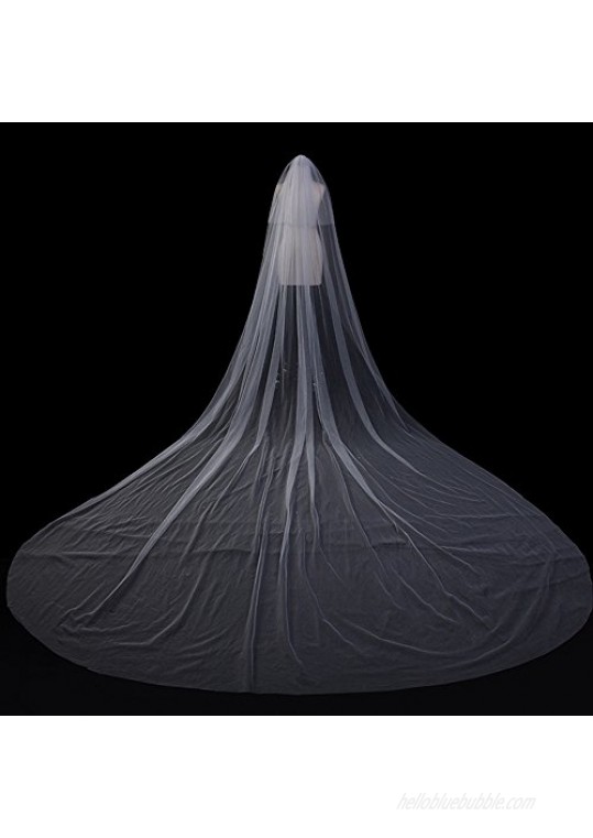 Kercisbeauty 3M 2T Soft Tulle Sheer Cathedral Wedding Lace Veil Double Layer Drop with Comb for Bride Bridal Hair Dress(Ivory)