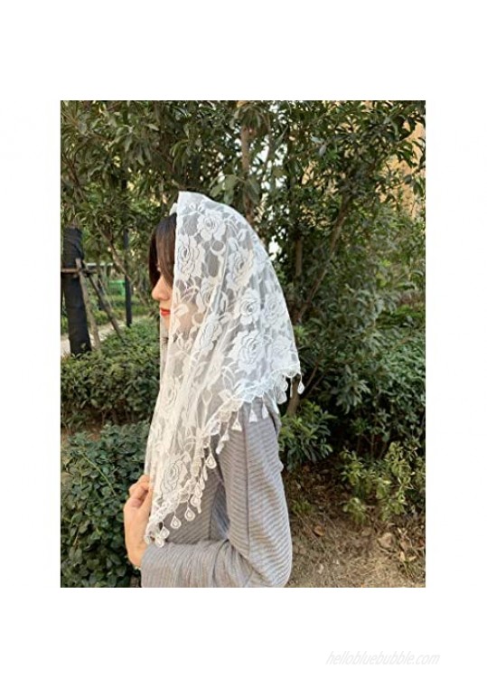 Lace veil Mantilla veil Shawl or Scarf Latin Mass Head Cover with Fringed lace