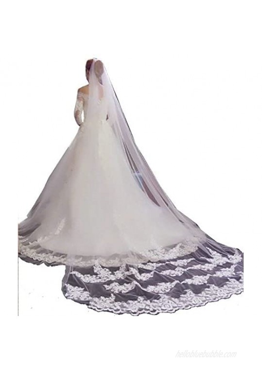 MisShow White Ivory Lace Edge Cathedral Length Wedding Bridal Veil with Comb