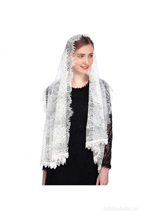 Pamor Chapel Veil Spanish Lace Floral Mantilla Veils Wrap Shawl Mass Head Covering Rectangular Shape