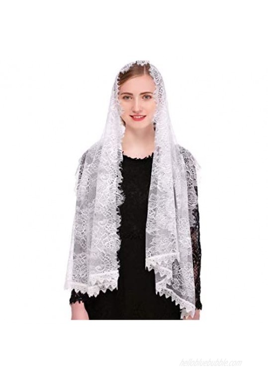Pamor Chapel Veil Spanish Lace Floral Mantilla Veils Wrap Shawl Mass Head Covering Rectangular Shape