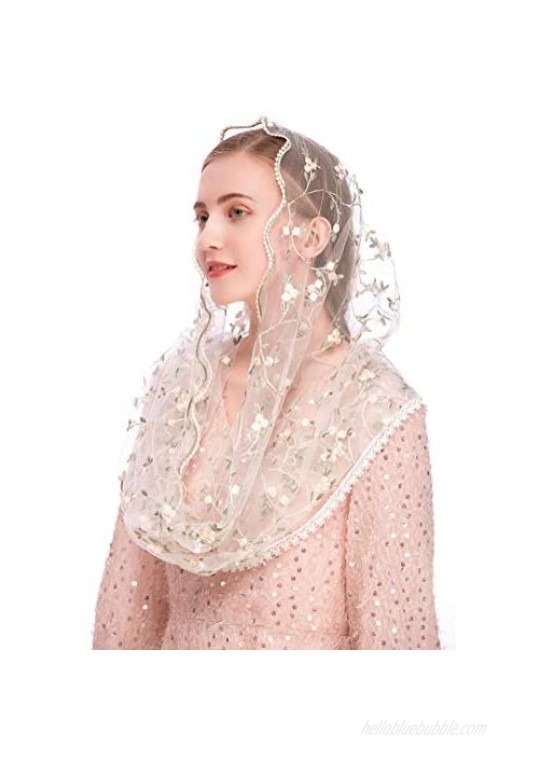Pamor Chapel Veils Mantilla Infinity Veil Latin Mass Little Flower Soft Embroidered Lace Head Covering Scarf