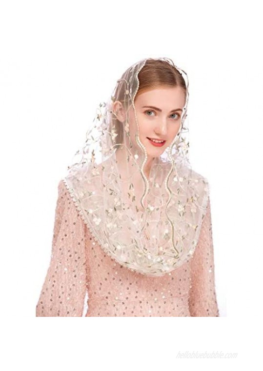 Pamor Chapel Veils Mantilla Infinity Veil Latin Mass Little Flower Soft Embroidered Lace Head Covering Scarf