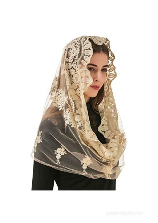 Pamor Gold Embroidered Traditional Vintage Inspired Infinity Veil Mantilla Veils Mass Head Covering