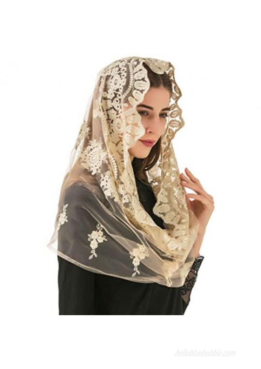 Pamor Gold Embroidered Traditional Vintage Inspired Infinity Veil Mantilla Veils Mass Head Covering