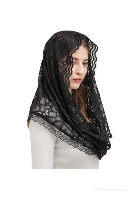 Pamor Infinity Floral Veils Scarf Chapel Veil Head Covering Wrap Style Latin Mass Lace Mantilla
