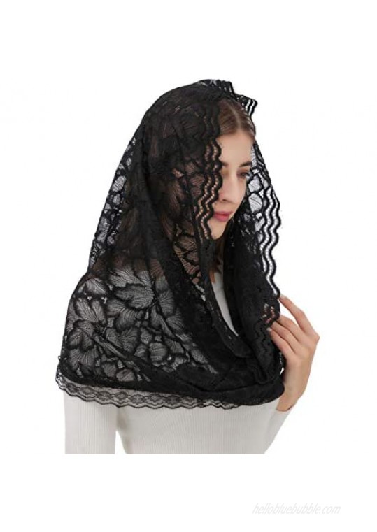 Pamor Infinity Floral Veils Scarf Chapel Veil Head Covering Wrap Style Latin Mass Lace Mantilla