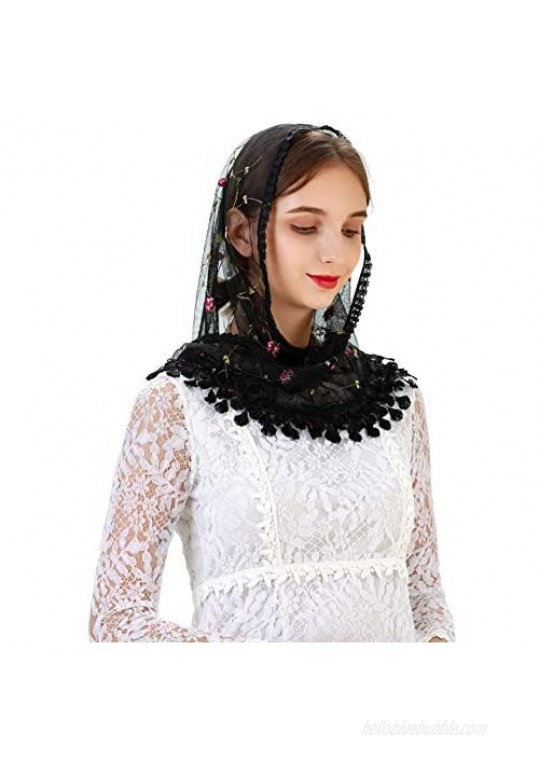 Pamor Triangle Little Flower Chapel Veils Embroidered Scarf Shawl Latin Mass Head Covering Mantilla Veil for Church