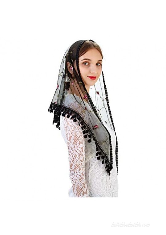 Pamor Triangle Little Flower Chapel Veils Embroidered Scarf Shawl Latin Mass Head Covering Mantilla Veil for Church