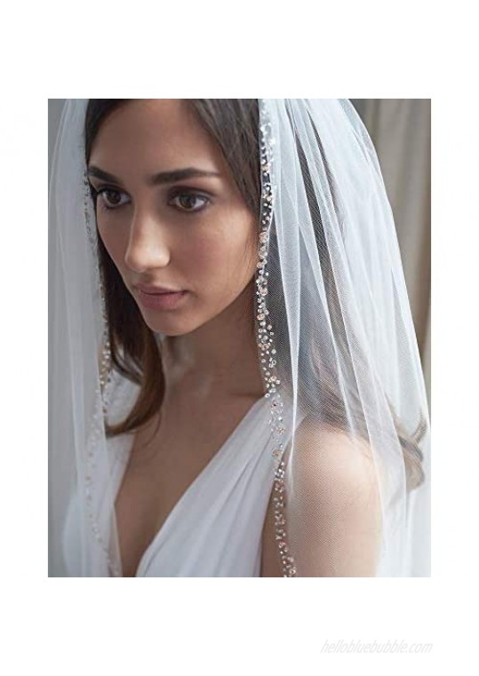 Passat 1Tier Short Veil Ivory/White Gold Beaded Wedding Veil For Bridal Veils Rhinestone Short Crystals Veil For Wedding 123