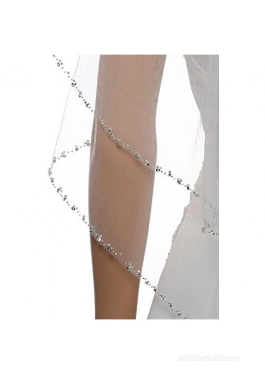 SAMKY 2T 2 Tier Silver Pearl Crystal Beaded Edge Bridal Veil