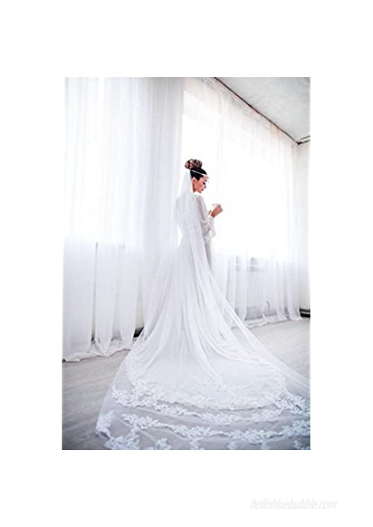 Single Layer Wedding Veil Lianshi Bridal Veil Lace Embroidery Lace Edge Bride Supplies 3m with Comb (White)