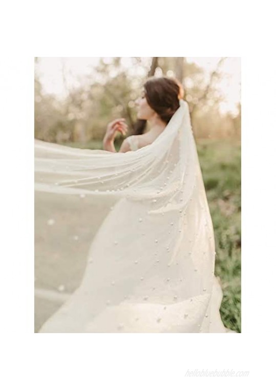 SWEETV 1 Tier Pearl Wedding Bridal Veil with Comb-Cut Edge Long Chapel Length