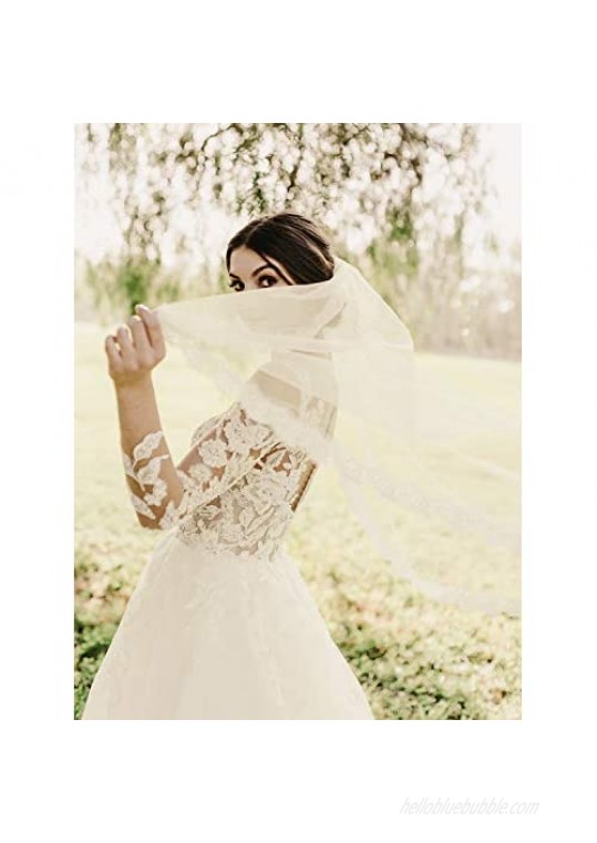 SWEETV 2 Tier Wedding Bridal Veil with Comb-Pencil Edge Fingertip Length