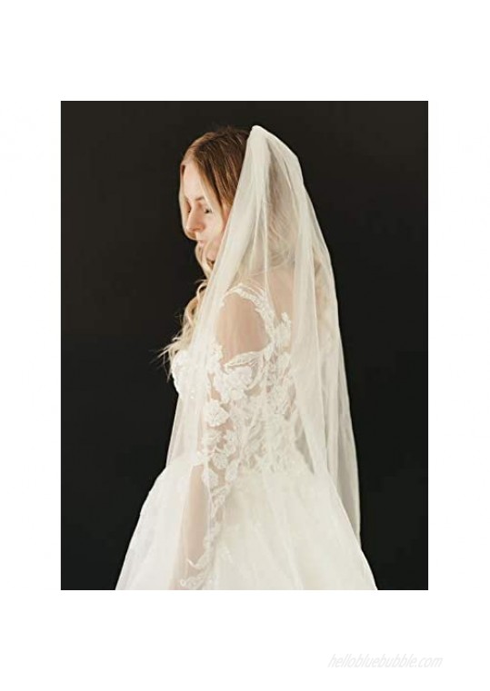 SWEETV Wedding Veil Bridal Cathedral Veil 1 Tier Cut Edge with Comb 118