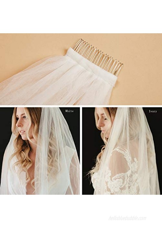 SWEETV Wedding Veil Bridal Cathedral Veil 1 Tier Cut Edge with Comb 118