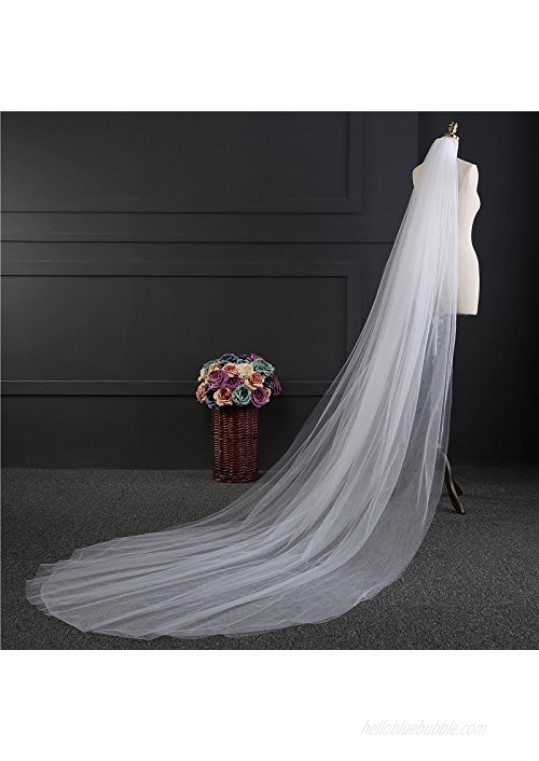U-Hotmi 2 Tier Long Cathedral Wedding Bridal Veil with Comb White