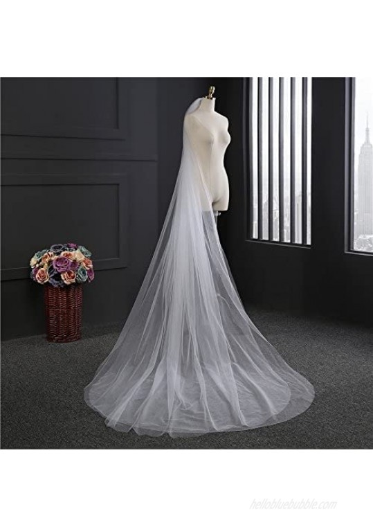 U-Hotmi 2 Tier Long Cathedral Wedding Bridal Veil with Comb White