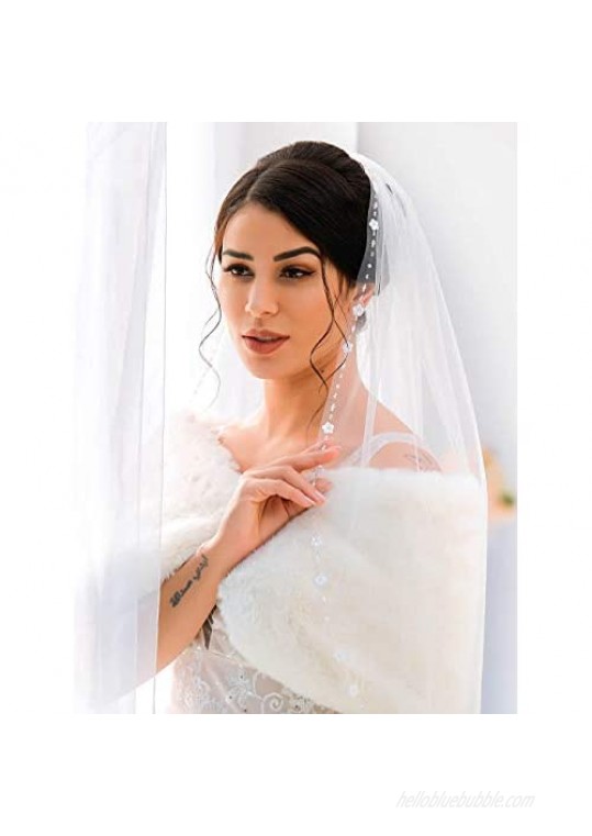 Unicra Wedding Bridal Veil with Comb Bridal Tulle Veils Wedding Hair Accessories for Brides 1 Tier Fingertip Length 35.4 Inches (White)