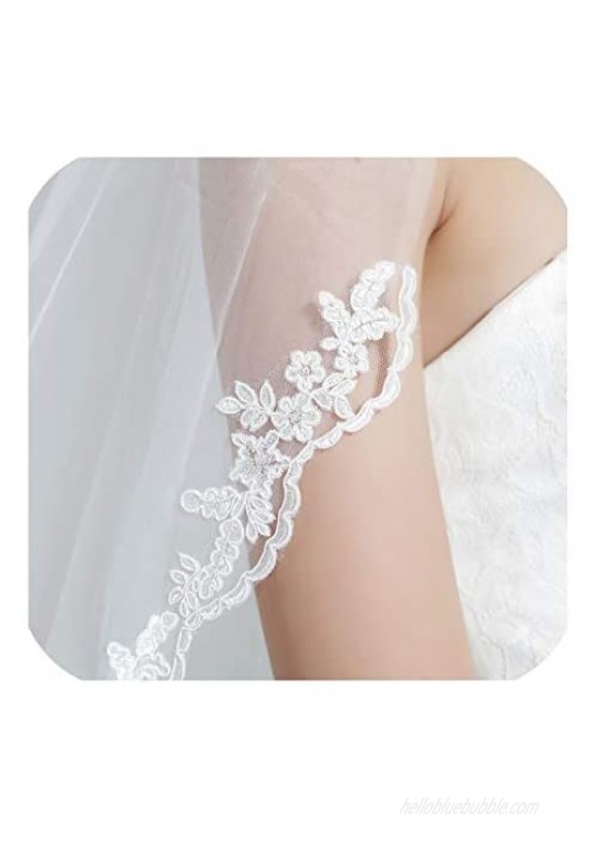 Wedding Bridal Veil with Comb 1 Tier Lace Applique Edge Fingertip Length 36