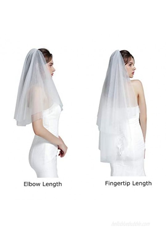 Wedding Bridal Veil with Comb 2 Tier Cut Edge With Comb Elbow Fingertip Length
