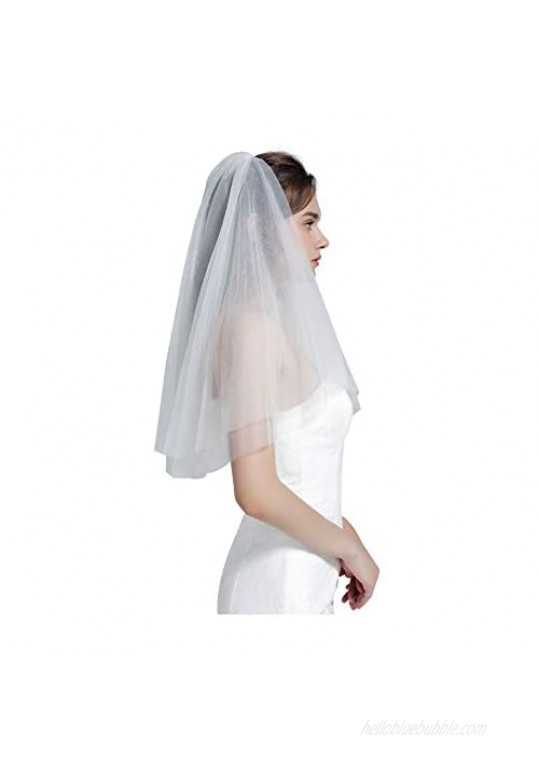 Wedding Bridal Veil with Comb 2 Tier Cut Edge With Comb Elbow Fingertip Length