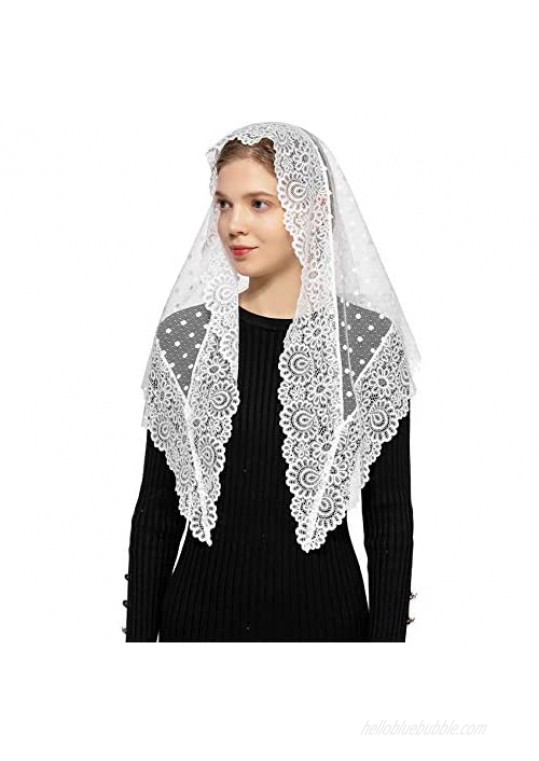 Wgior Triangle Vintage Inspired Lace Chapel Veils Catholic Mass Head Covering Scarf Mantilla Veils for Church