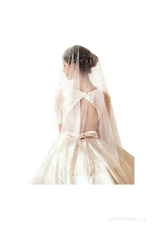 White Jasmine Pearl Wedding Veil for Brides Ivory and Off White Bridal Drop Veils with Comb and Blusher