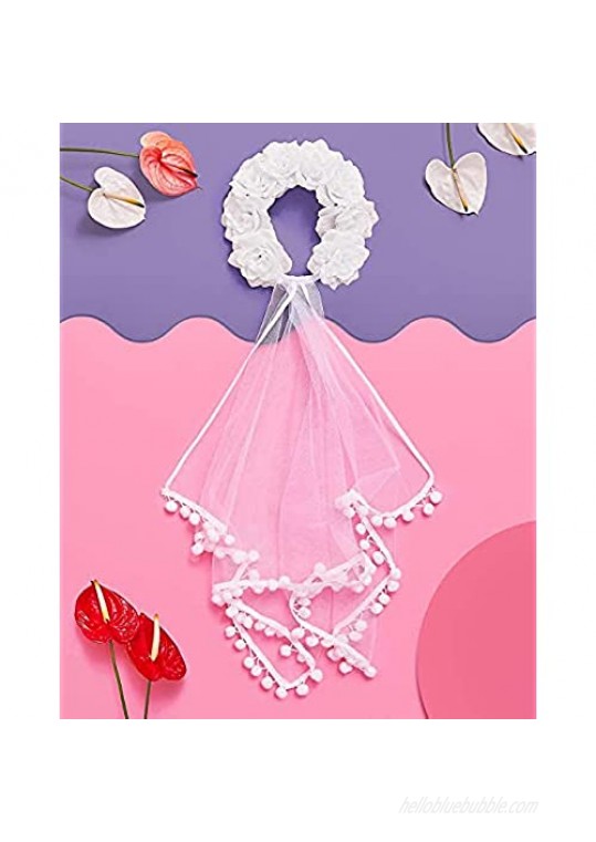 xo  Fetti Bachelorette Party Decorations Veil - White Flower Pom Pom Veil | Bridal Shower | Bride to Be Gift + Engagement Decorations