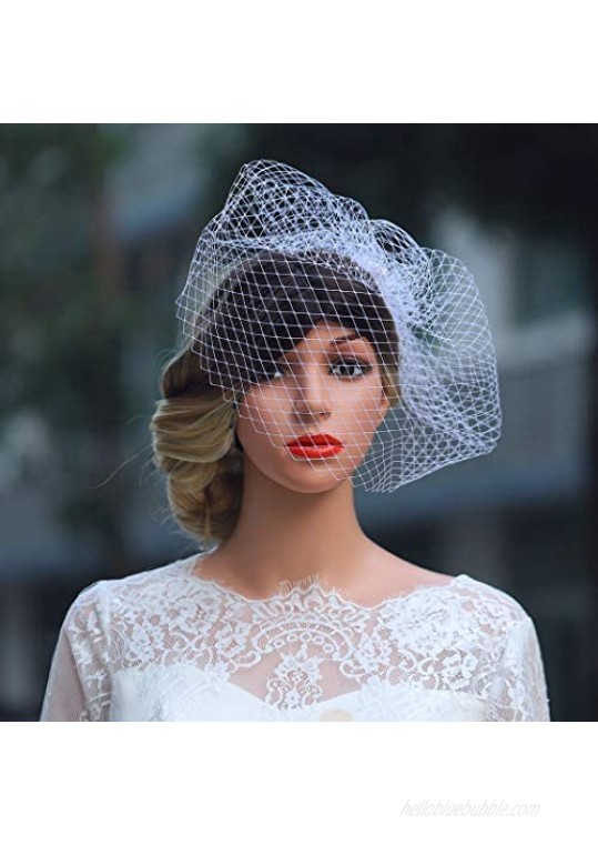 Yean Bride Wedding Veil White Flower Pearl Bridal Birdcage with Comb Fascinator Hair Accessories for Women and Girls