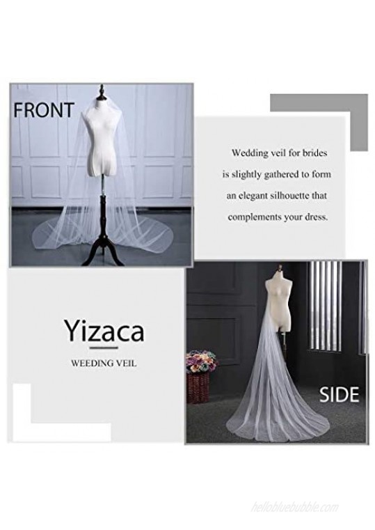 Yizaca 1T Long Wedding Veils Soft Bridal Veil with Comb Cathedral Length Hair Accessoies Bride Headpiece for Women