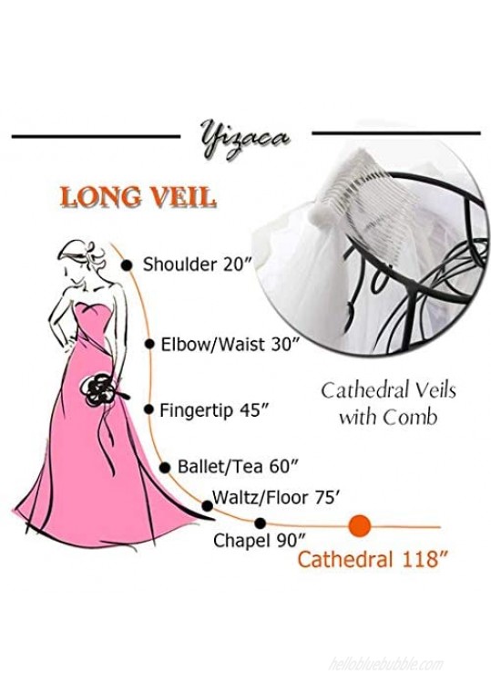 Yizaca 1T Long Wedding Veils Soft Bridal Veil with Comb Cathedral Length Hair Accessoies Bride Headpiece for Women