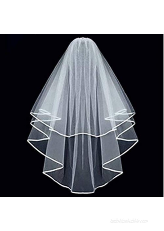 ZiYan White Double Ribbon Edge Center Cascade Bridal Wedding Veil with Comb
