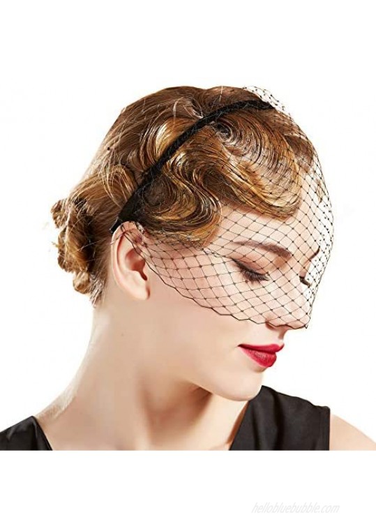 BABEYOND 1920s Flapper Fascinator Mesh Veil Headband Bridal Wedding Tea Party Fascinator Veil for Women