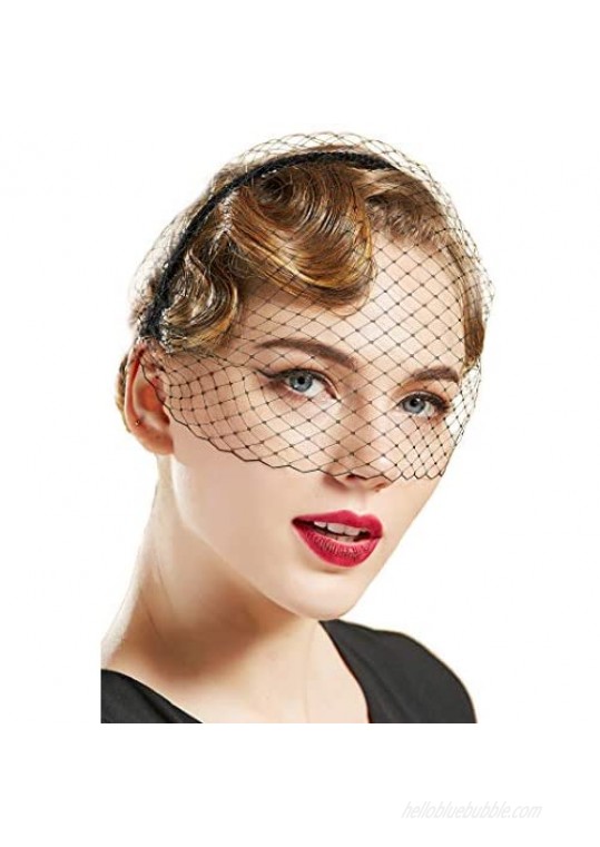 BABEYOND 1920s Flapper Fascinator Mesh Veil Headband Bridal Wedding Tea Party Fascinator Veil for Women