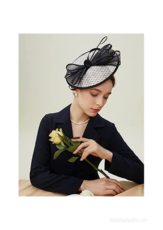 BABEYOND Fascinator Hat Veil Feather Fascinator Hair Clip Tea Party Pillbox Derby Hat Fascinator Bridal Wedding Veil