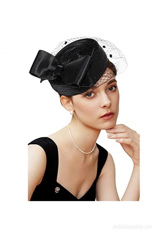 BABEYOND Kentucky Derby Hat Fascinator for Women Tea Party Veil Fascinator Hat Pillbox Hat Fascinator Headband