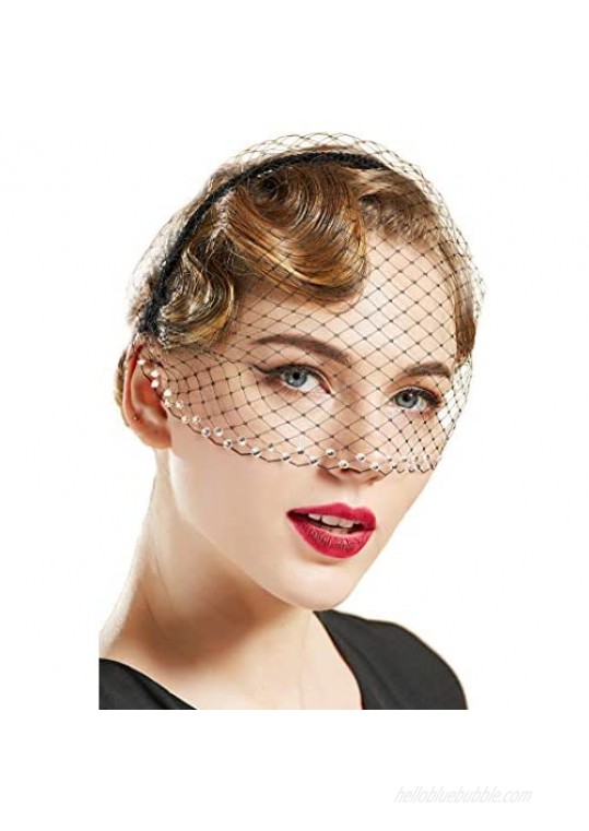 BABEYOND Veil Fascinator Headband Vintage Veil Headband Tea Party Fascinator Veil for Women Bridal Wedding Veil for Women