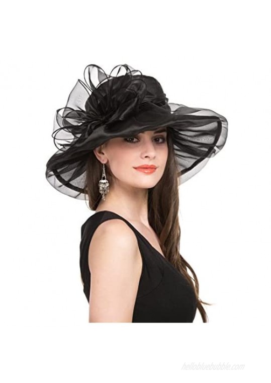 Bellady Womens Organza Church Hats Wide Brim Tea Party Hat Kentucky Derby Fascinator Dress Cap