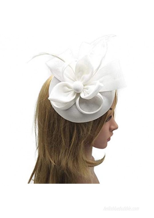 Biruil Women's Fascinator Hat Imitation Sinamay Feather Tea Party Pillbox Flower Derby