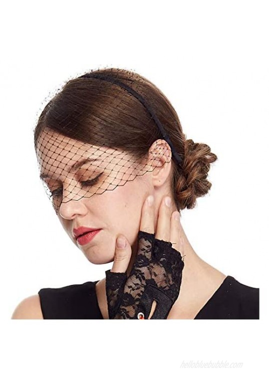 Cizoe 1920s Flapper Fascinator Mesh Face Veil Headband Bridal Wedding Tea Party Headwear with Veil for Women