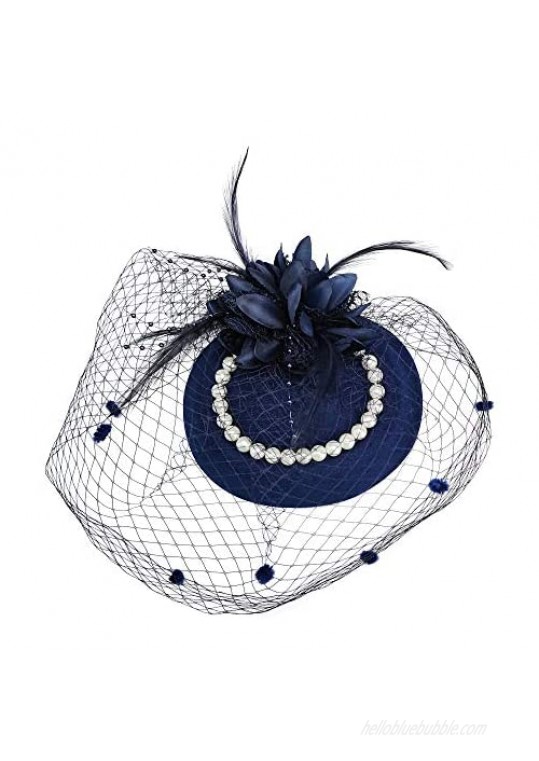 Fascinators Hats for Women Kentucky Derby Hats Tea Party Headwear with Pearls Pillbox Hat with Veil
