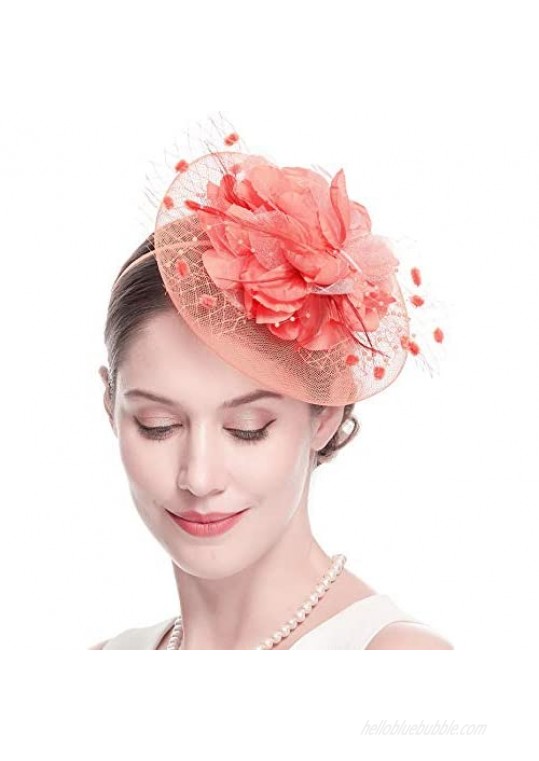 Fascinators Hats for Womens 50s Headwear with Veil Flower Cocktail Wedding Tea Party Church Derby Hat